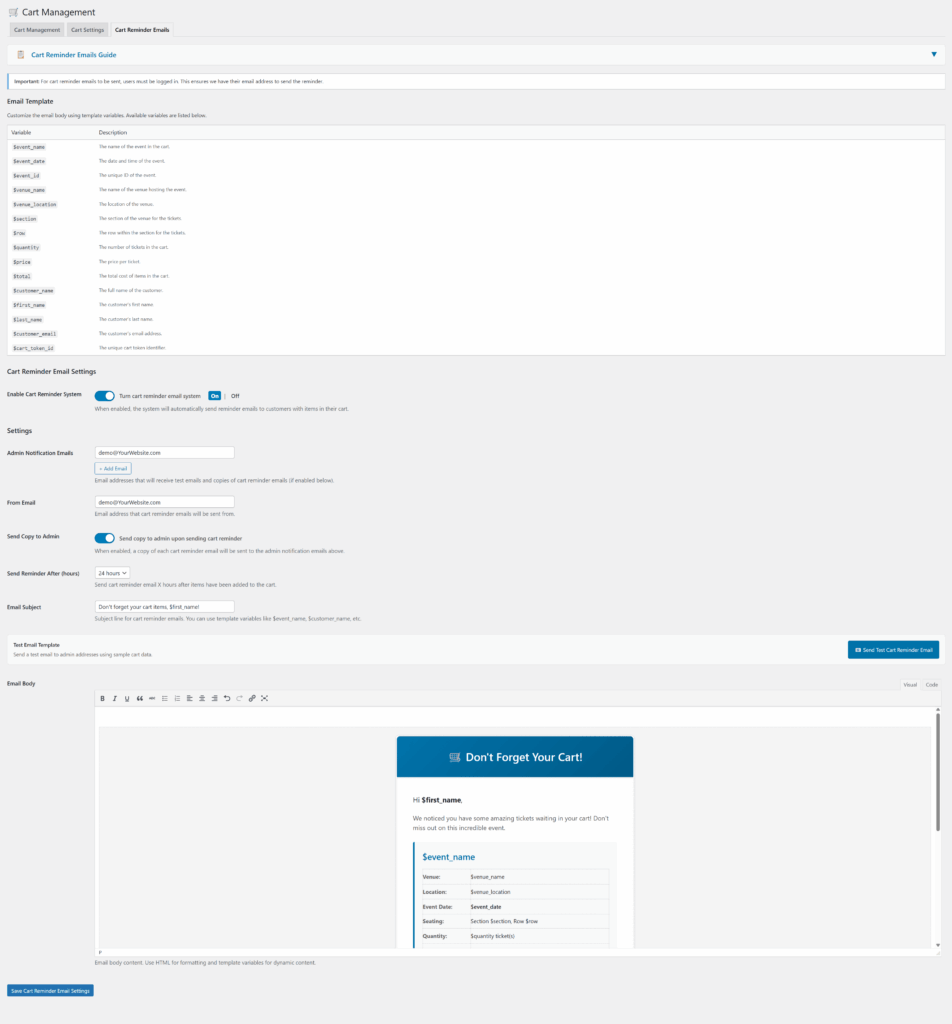 ticketWP Cart Reminder Emails